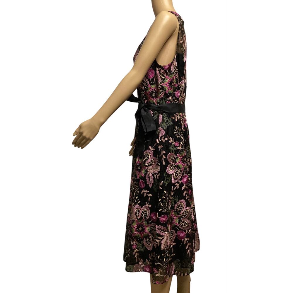 Tahari Arthur S. Levine floral embroidered mesh lace tie cocktail dress size 12 - Picture 2 of 9